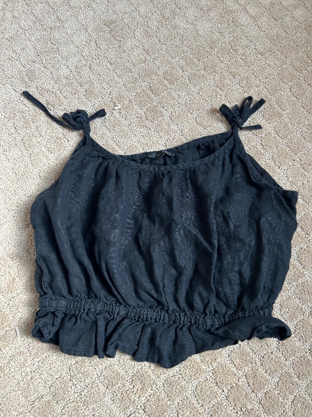 J.Crew black linen tie-strap ruffle-waist tank top size small